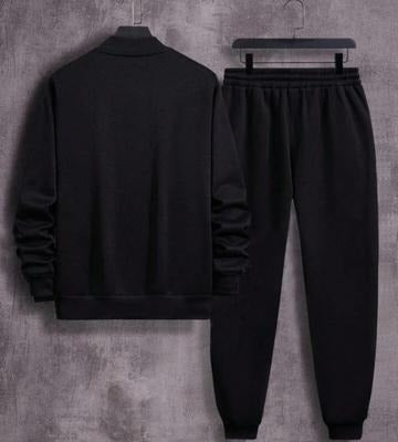 Men's Fleece Zipper Track Suit - 2 Pcs in Black